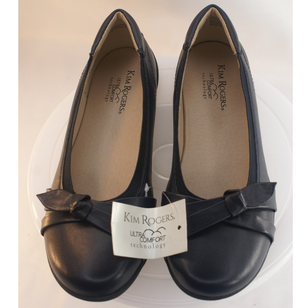 Kim Rogers Geeves Navy Blue Ballet Flats Ultra Comfort Bow Shoes 9.5M NEW